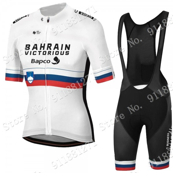 White Slovenia Tour De France Bahrain Victorious 2021 Fietskleding Fietsshirt Korte Mouw+Korte Fietsbroeken Bib 2021081551