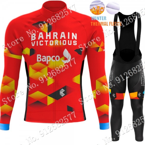 Winter Bahrain Victorious 2022 Pro Team Fietskleding Fietsshirt Lange Mouw+Lange Fietsbroek Bib 202201103