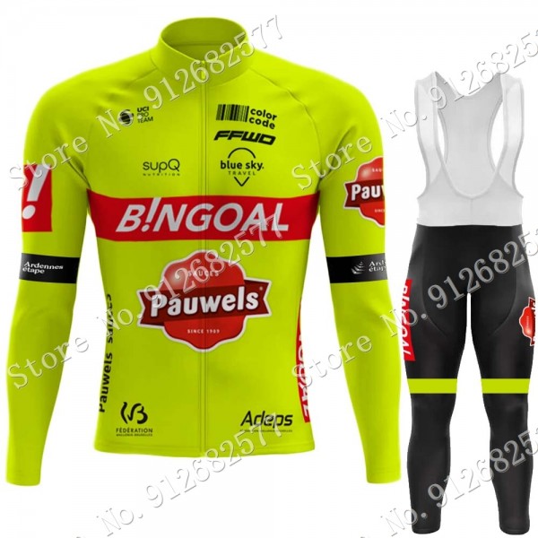 bingoal WALLONIE BRUXELLES 2022 Pro Team Fietskleding Fietsshirt Lange Mouw+Lange Fietsbroek Bib 202202194