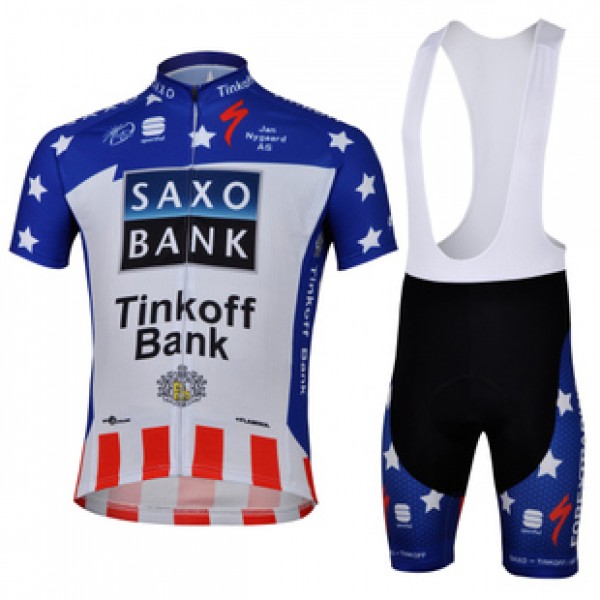 2013 Saxo Bank Tinkoff USA kampioen Fietspakken Fietsshirt Korte+Korte koersbroeken Bib blauw wit rood 4205