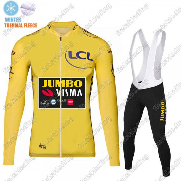 Winter Thermal Fleece Jumbo Visma 2021 Yellow Fietsshirt Lange Mouw+Collant Cycliste 2021253